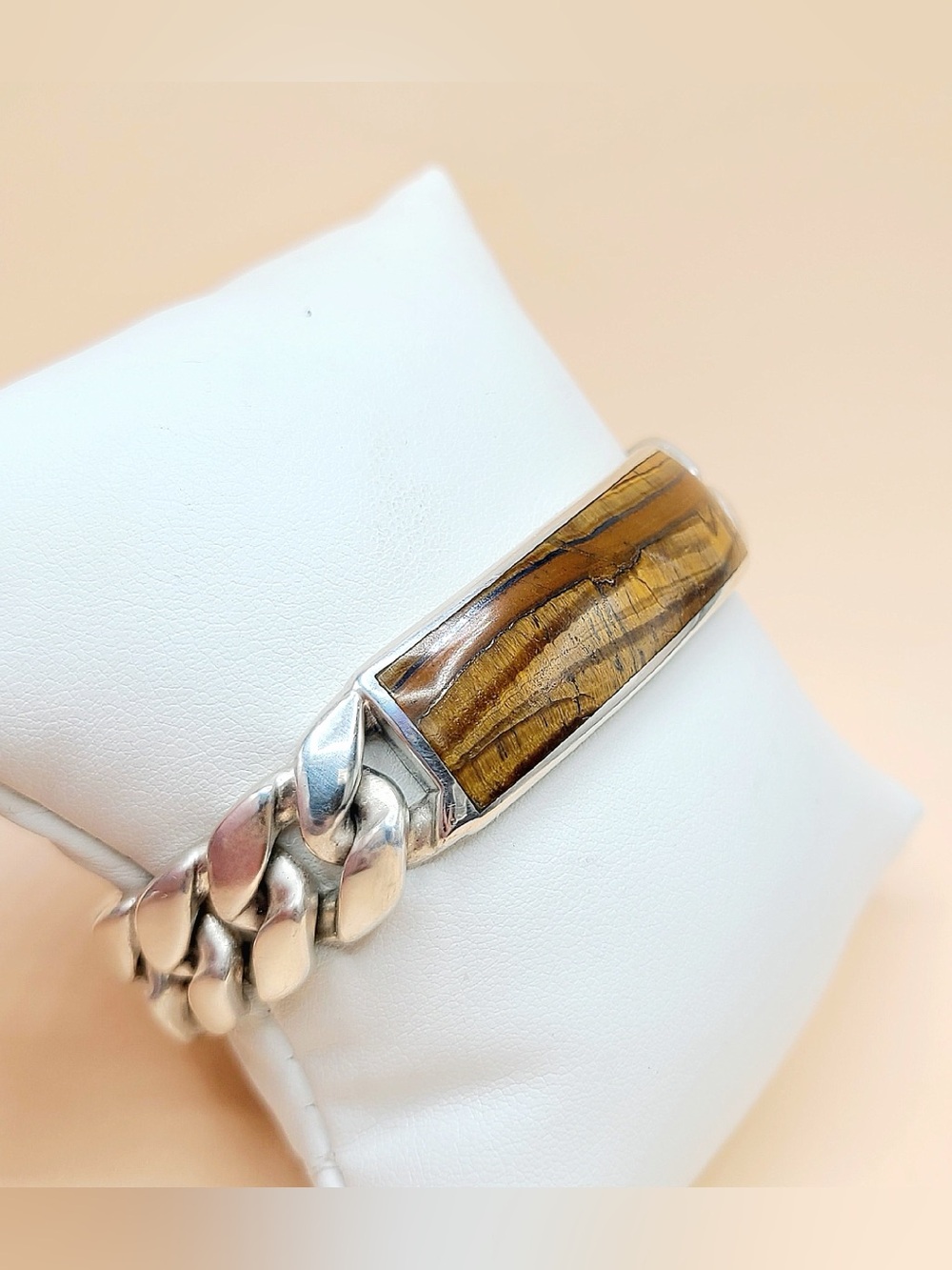 David Yurman Curb Chain ID Bracelet In Sterling Silver With Tiger’s Eye